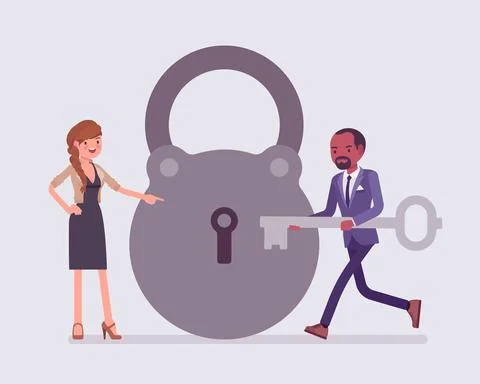Lock and key, business problem and solution Illustrazione stock