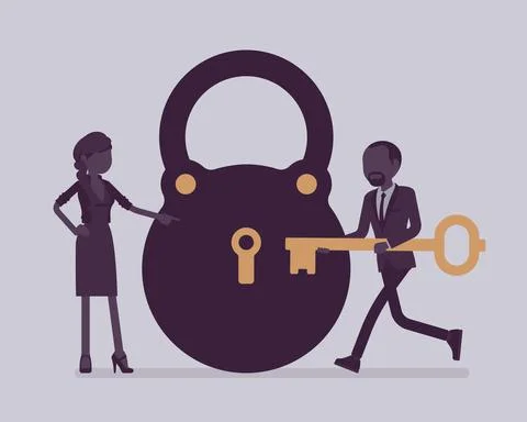 Lock and key, business problem solving and decision making 스톡 일러스트