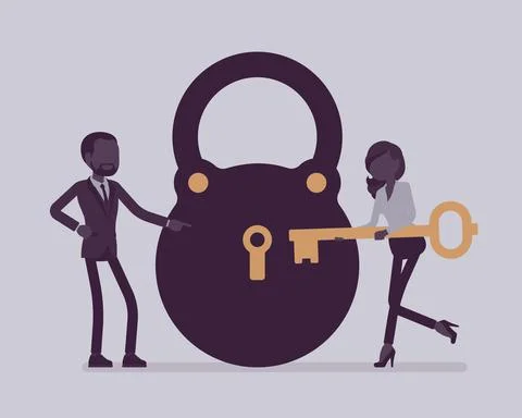 Lock and key, business problem solving and decision making Illustrazione stock