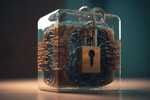 A lock and key in a glass container with a keyhole on the inside of it octa.. 스톡 일러스트