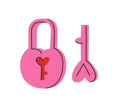 Lock and key with hearts shape. Valentines Day concept. Flat vector illustr.. Stock Illustration