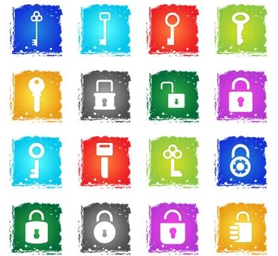 Lock and key icon set Stock Illustration