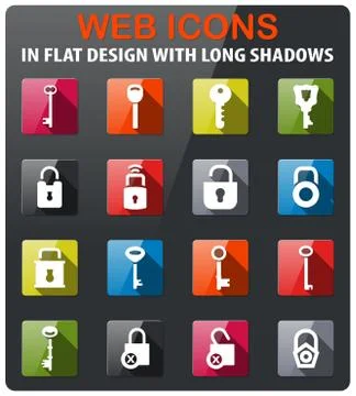 Lock and key icon set Stock Illustration