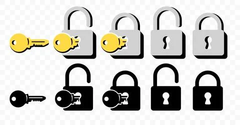 Lock and key, padlock closed and opened, graphic design Stock Illustration