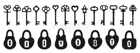 Lock and Key silhouette icon old padlock safety security protection  vintage: Royalty Free #197343298