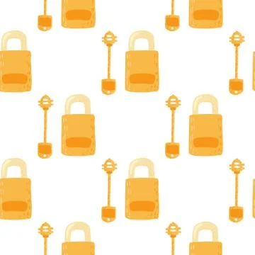 Lock and keys hand drawn silhouettes seamless pattern. Doodle ornament on whi Illustrazione stock