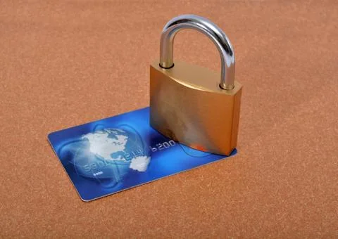 Lock and payment card on background Foto stock