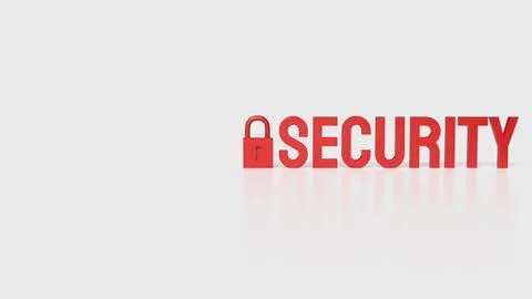 The lock and red security text on white background 3d rendering. Stock-Illustration