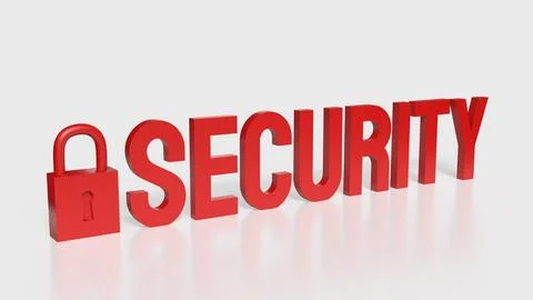 The lock and red security text on white background 3d rendering. 스톡 일러스트