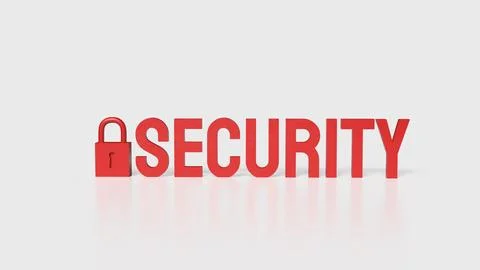 The lock and red security text on white background 3d rendering. 스톡 사진