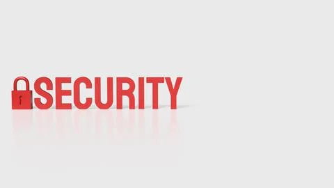 The lock and red security text on white background 3d rendering. Stock-Fotos