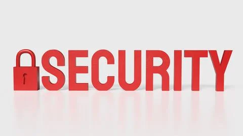 The lock and red security text on white background 3d rendering. 写真素材