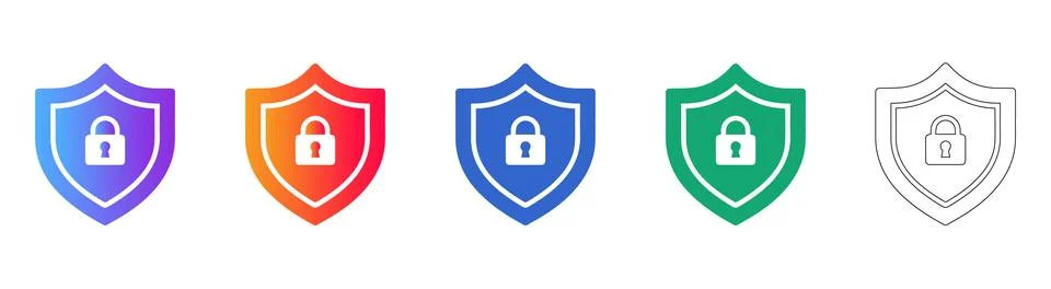 Lock and Shield Security Icon Set for Data Protection 스톡 일러스트
