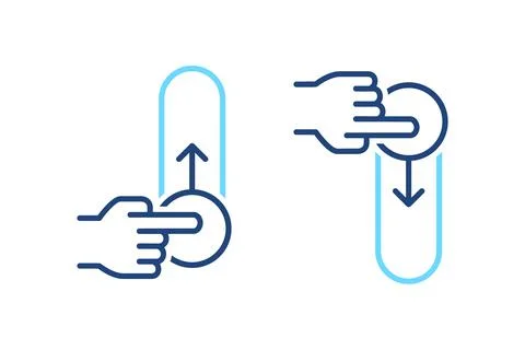 Lock and unlock hand control blue line icons. Up, down phone swipe gestures. On Stock Illustration