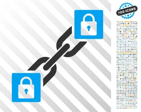 Lock Blockchain Flat Icon with Bonus Stock Illustration