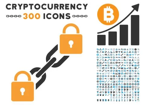 Lock Blockchain Flat Icon with Set Stock Illustration