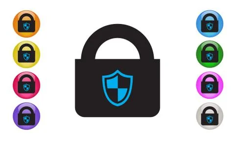 LOCK with blue firewall sign. Security Shield Protection icon. Cyber security Stock Illustration