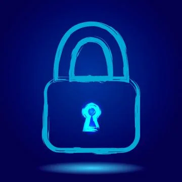 Lock blue glowing on dark blue background isolated. Vector eps 10. Stock Illustration
