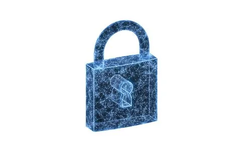 Lock with blue glowing lines structure, 3d rendering. Illustrazione stock
