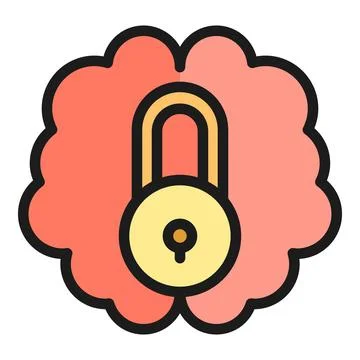 Lock brain icon vector flat Stock Illustration