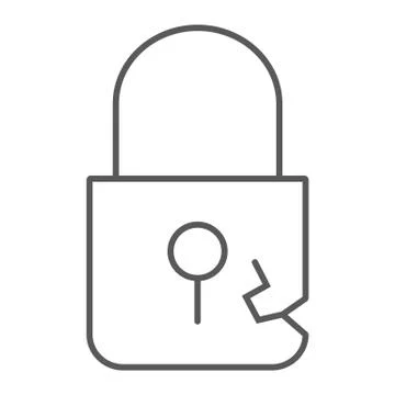 Lock breach thin line icon, privacy and protect, padlock sign, vector graphics Stock Illustration