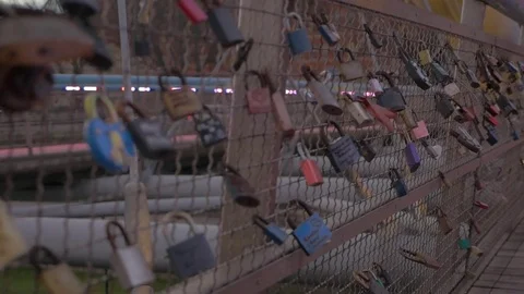 Lock on the bridge of the lovers Stock Footage 85445304