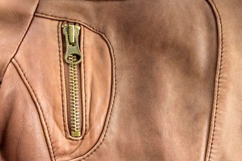 Lock on brown leather jacket Stock Photos
