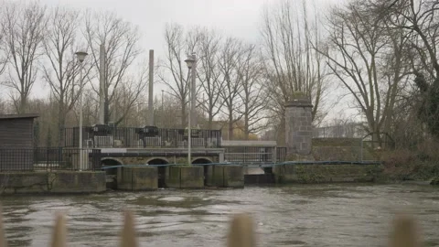 Lock in Bruges to keep water cleaning station level Stock Footage 232337629