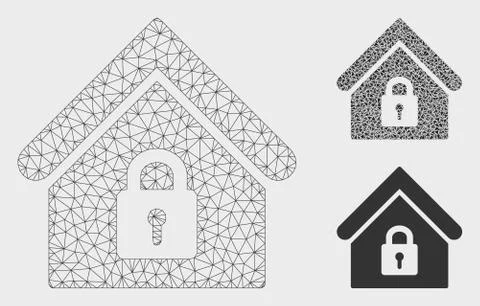 Lock Building Vector Mesh Network Model and Triangle Mosaic Icon Ilustración de archivo