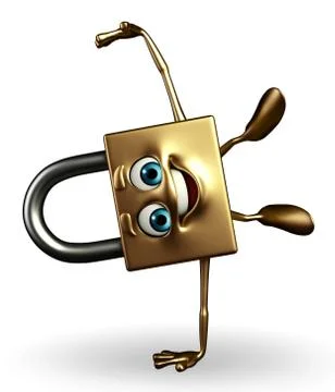 Lock character with happy pose Illustrazione stock