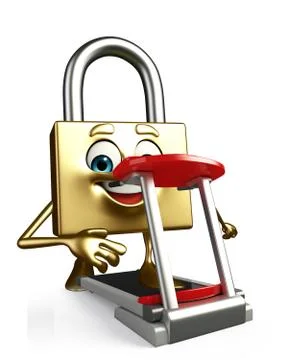 Lock character with walking machine Stock Illustration
