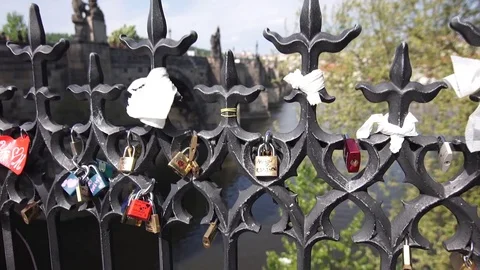 Lock on the charles bridge Stock Footage 84737955