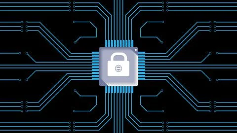 A Lock Chip on a Computer Circuit Board Vector Illustration Stock Illustration