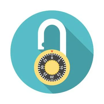 Lock circle icon with long shadow. Flat design style. Stock Illustration