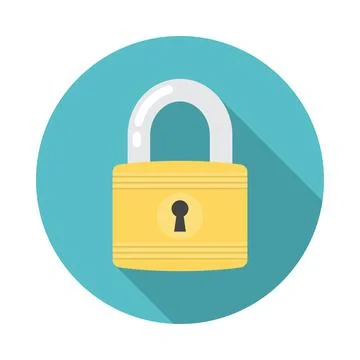 Lock circle icon with long shadow. Flat design style. Stock Illustration