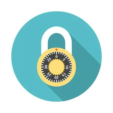 Lock circle icon with long shadow. Flat design style. Stock Illustration