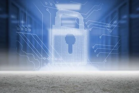 Lock on circuit board graphic 库存照片