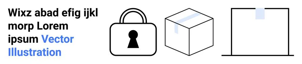 Lock, closed box, and cube emphasize security, privacy, and packaging in ship Stock Illustration