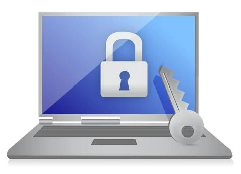 Lock computer and key illustration design over white 스톡 일러스트