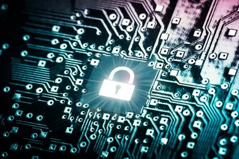 Lock on computer chip Stock Photos
