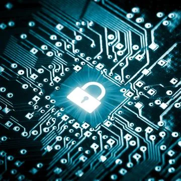 Lock on computer chip Stock Photos
