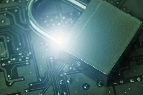 A lock on the computer motherboard Stock Photos