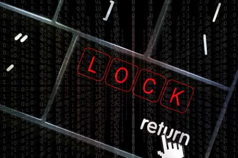 Lock concept with the focus on the return button overlaid with binary code イラスト素材