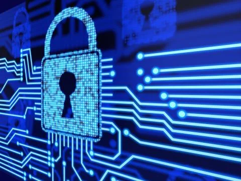 Lock connected on a circuit board security concept Stock Illustration