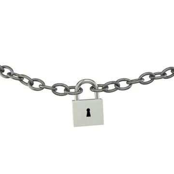 The lock connected two metal chains. White isolated background Stock Illustration