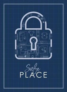 Lock construction drawing blue Stock Illustration