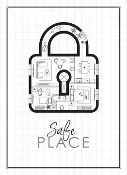 Lock construction drawing white Illustrazione stock