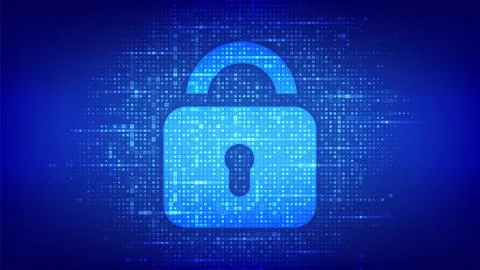 Lock. Cyber security. Padlock With Keyhole icon made with binary code. Protec Stock Illustration