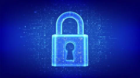 Lock. Cyber security. Padlock with keyhole icon made with binary code. Protec Stock Illustration