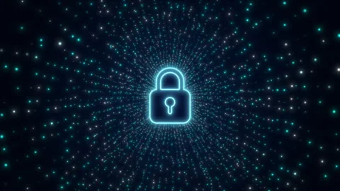 Lock of data protection of digital with cybersecurity technology and secure Video stock 336529658